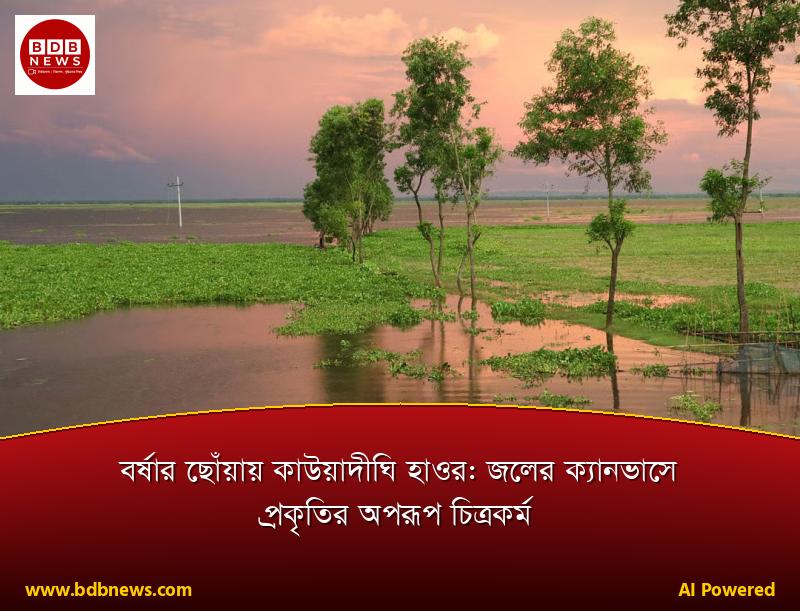 বর্ষার ছোঁয়ায় কাউয়াদীঘি হাওর: জলের ক্যানভাসে প্রকৃতির অপরূপ চিত্রকর্ম