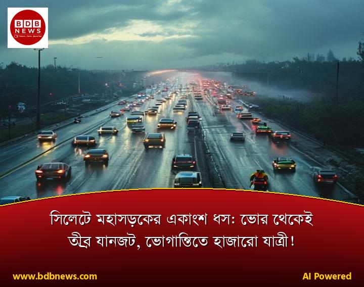 সিলেটে মহাসড়কের একাংশ ধস: ভোর থেকেই তীব্র যানজট, ভোগান্তিতে হাজারো যাত্রী!